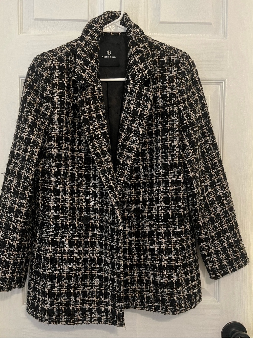 Anine Bing Madeleine Black & White Tweed Double-Breasted Blazer